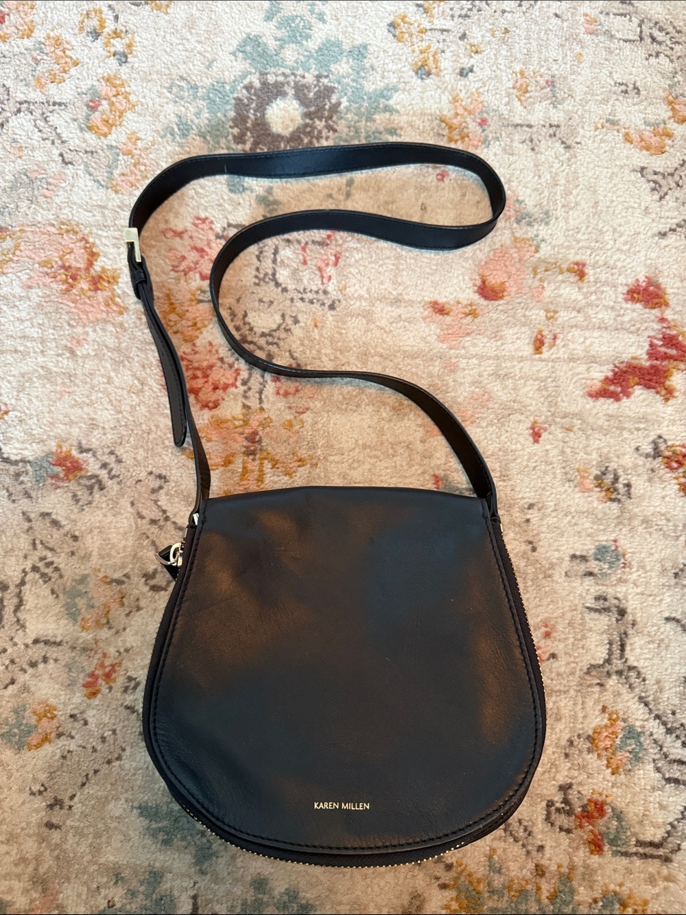Karen Millen Black Leather Saddle Crossbody Bag